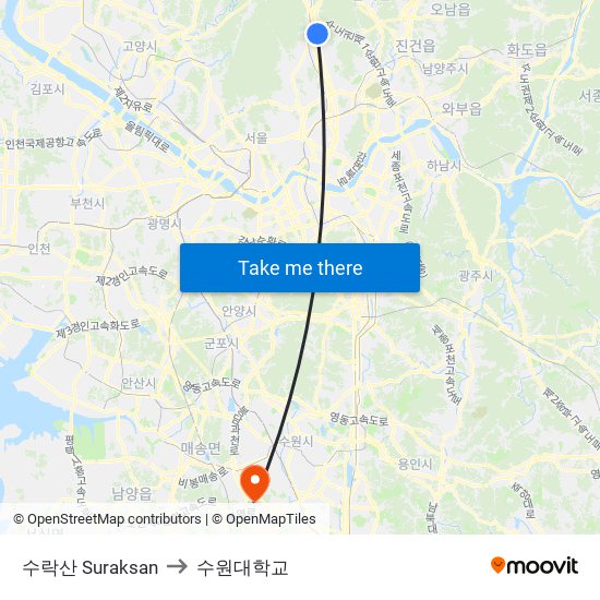 수락산 Suraksan to 수원대학교 map