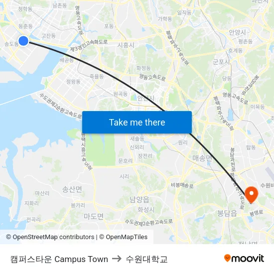 캠퍼스타운 Campus Town to 수원대학교 map