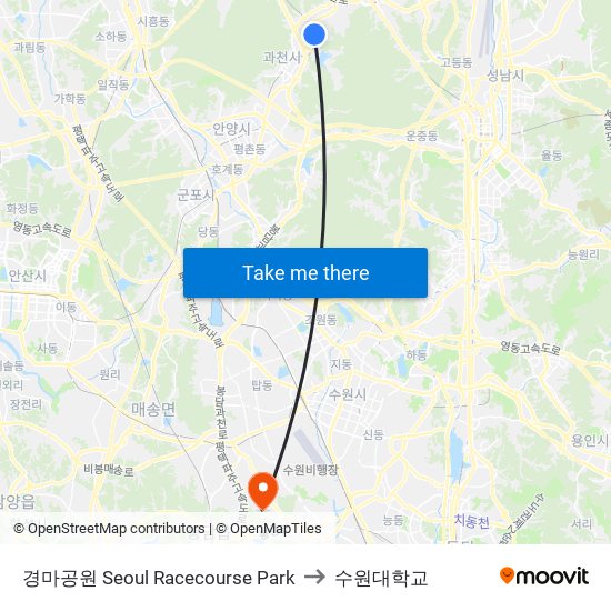 경마공원 Seoul Racecourse Park to 수원대학교 map