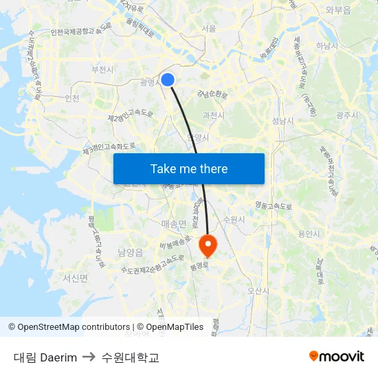 대림 Daerim to 수원대학교 map