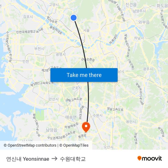 연신내 Yeonsinnae to 수원대학교 map