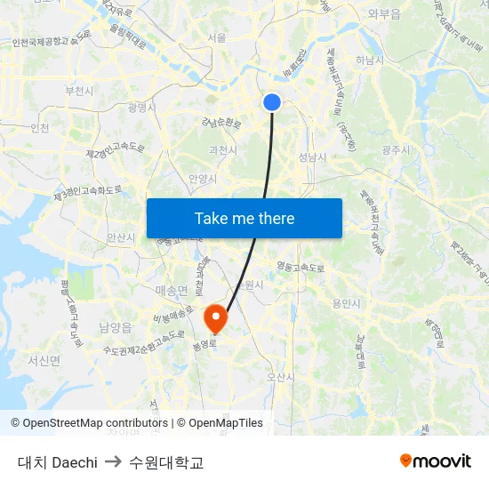 대치 Daechi to 수원대학교 map