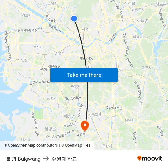 불광 Bulgwang to 수원대학교 map
