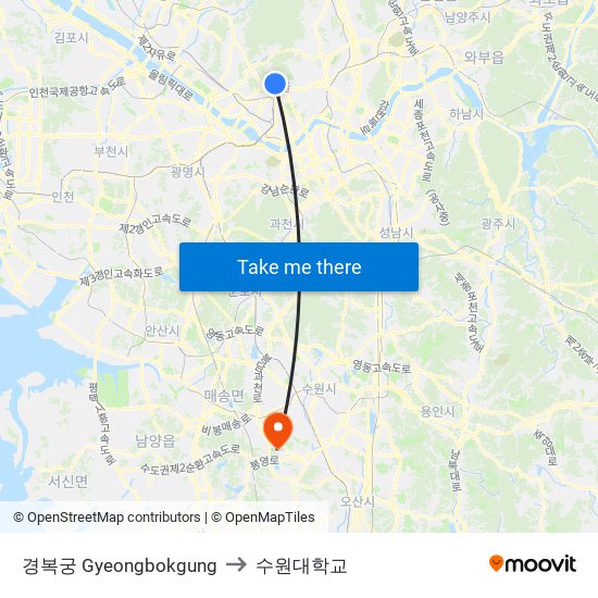 경복궁 Gyeongbokgung to 수원대학교 map