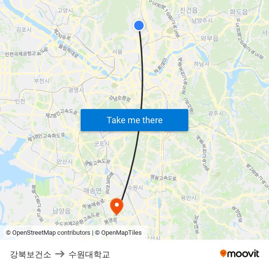 강북보건소 to 수원대학교 map