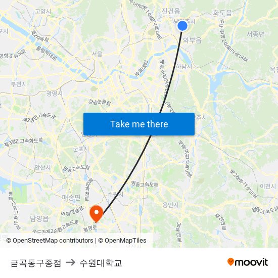 금곡동구종점 to 수원대학교 map