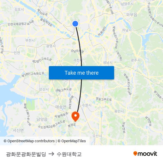 광화문광화문빌딩 to 수원대학교 map