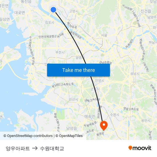 양우아파트 to 수원대학교 map