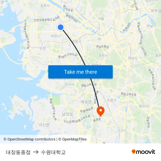 대장동종점 to 수원대학교 map