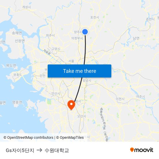 Gs자이5단지 to 수원대학교 map