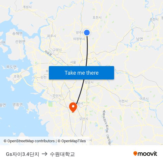 Gs자이3.4단지 to 수원대학교 map