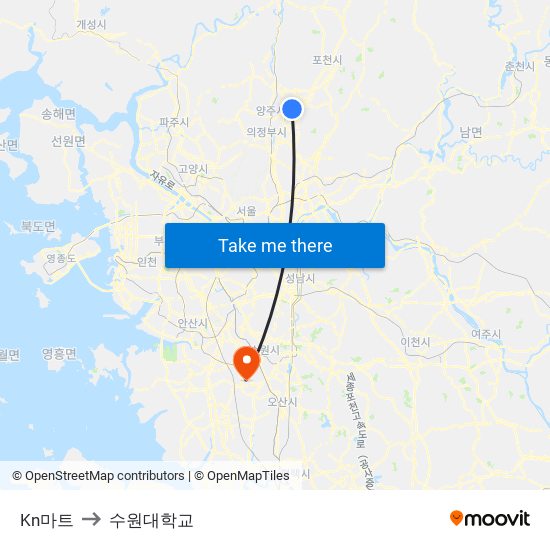 Kn마트 to 수원대학교 map