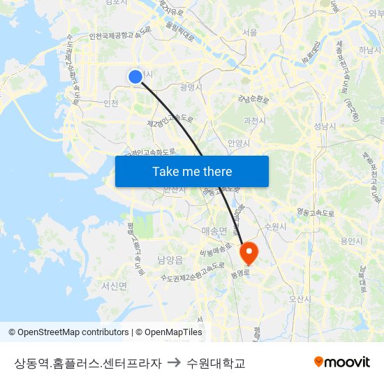 상동역.홈플러스.센터프라자 to 수원대학교 map