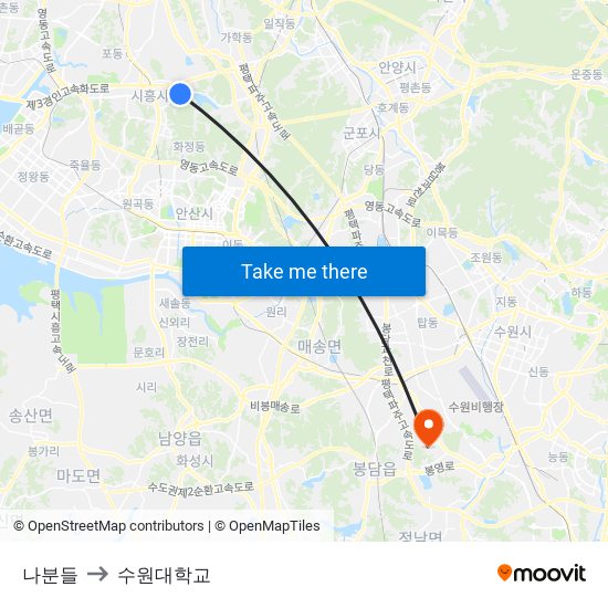 나분들 to 수원대학교 map