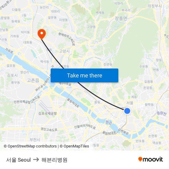 서울 Seoul to 해븐리병원 map