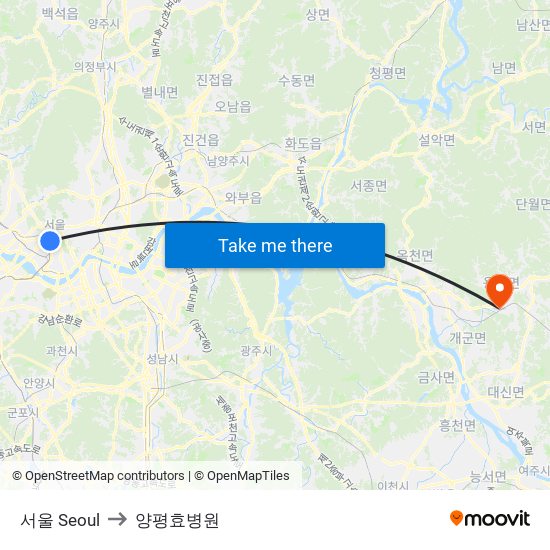 서울 Seoul to 양평효병원 map