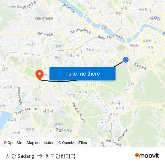 사당 Sadang to 한국당한약국 map