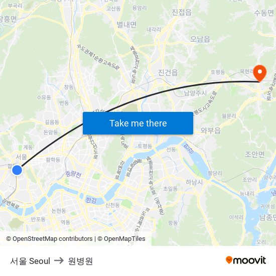 서울 Seoul to 원병원 map
