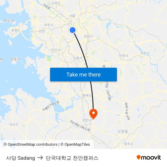 사당 Sadang to 단국대학교 천안캠퍼스 map