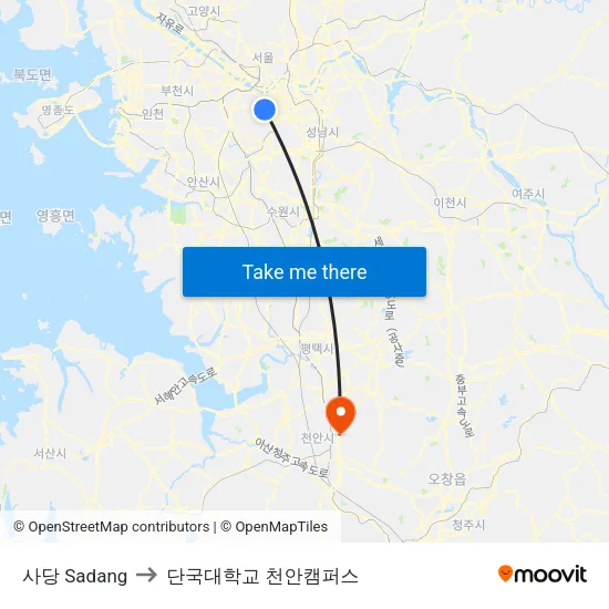 사당 Sadang to 단국대학교 천안캠퍼스 map
