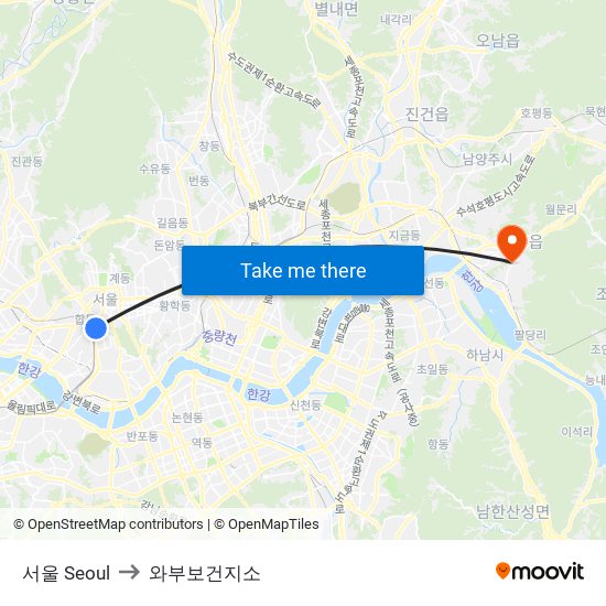 서울 Seoul to 와부보건지소 map