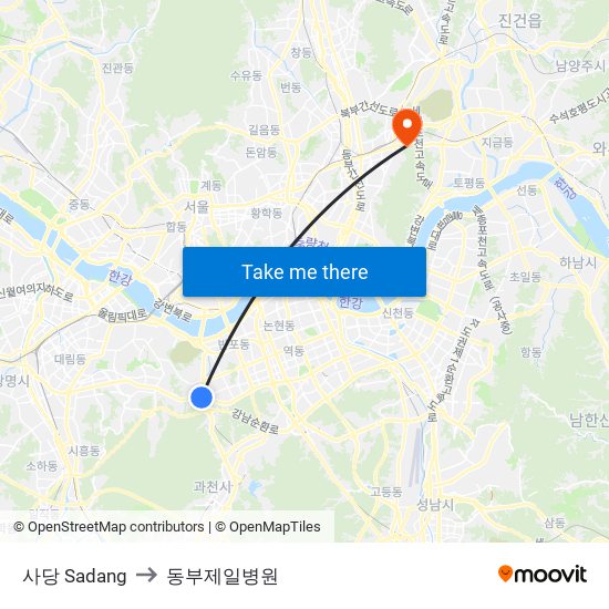 사당 Sadang to 동부제일병원 map