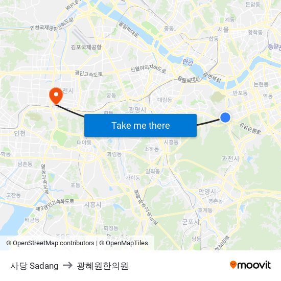 사당 Sadang to 광혜원한의원 map