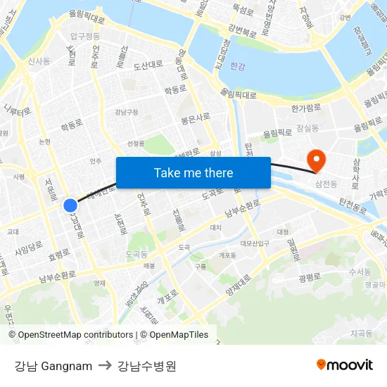 강남 Gangnam to 강남수병원 map