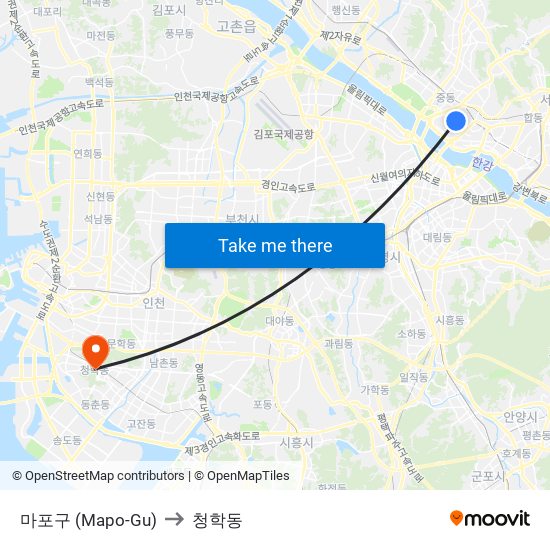 마포구 (Mapo-Gu) to 청학동 map