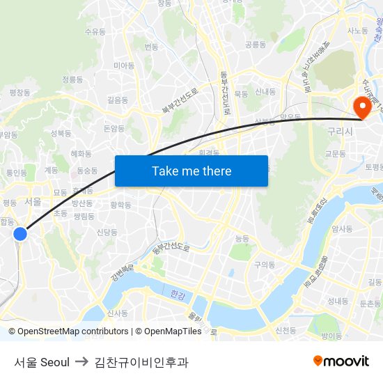 서울 Seoul to 김찬규이비인후과 map