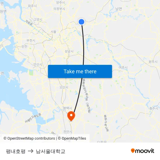 평내호평 to 남서울대학교 map