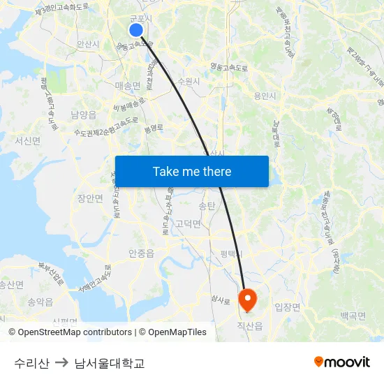 수리산 to 남서울대학교 map