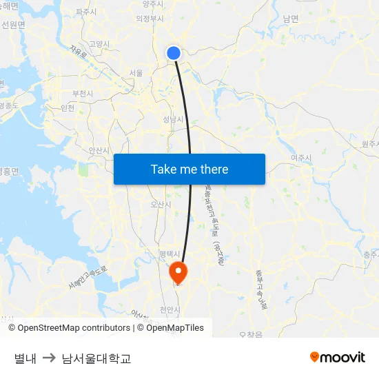별내 to 남서울대학교 map