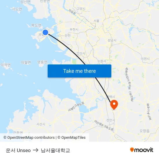 운서 Unseo to 남서울대학교 map