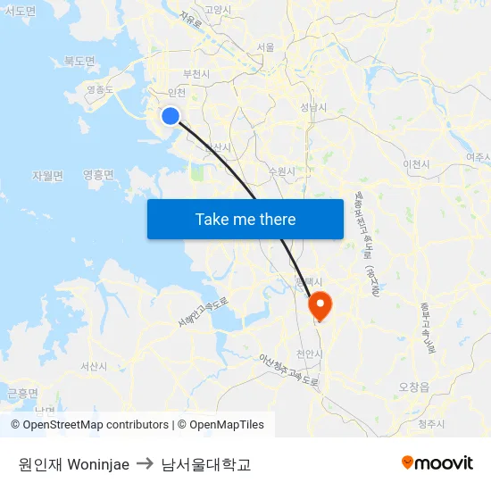 원인재 Woninjae to 남서울대학교 map