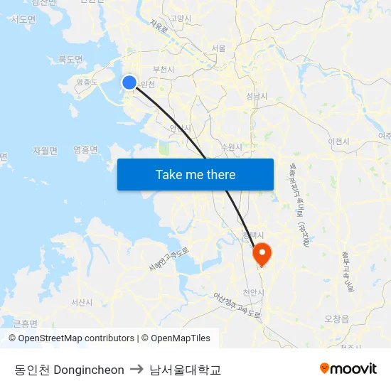 동인천 Dongincheon to 남서울대학교 map