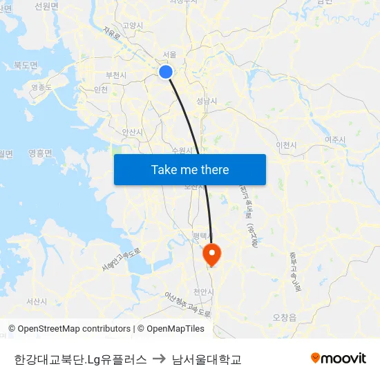 한강대교북단.Lg유플러스 to 남서울대학교 map