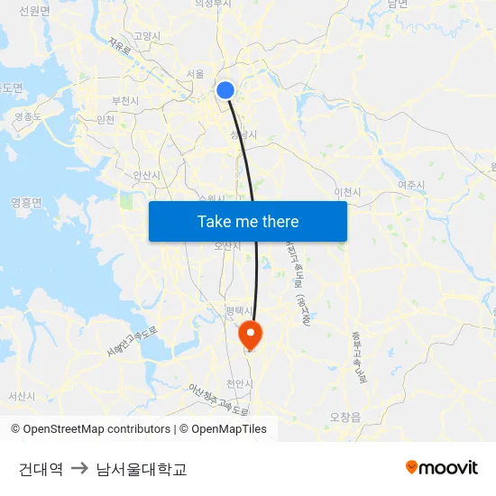 건대역 to 남서울대학교 map