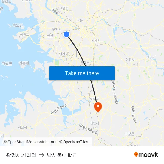 광명사거리역 to 남서울대학교 map