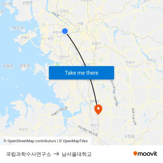 국립과학수사연구소 to 남서울대학교 map