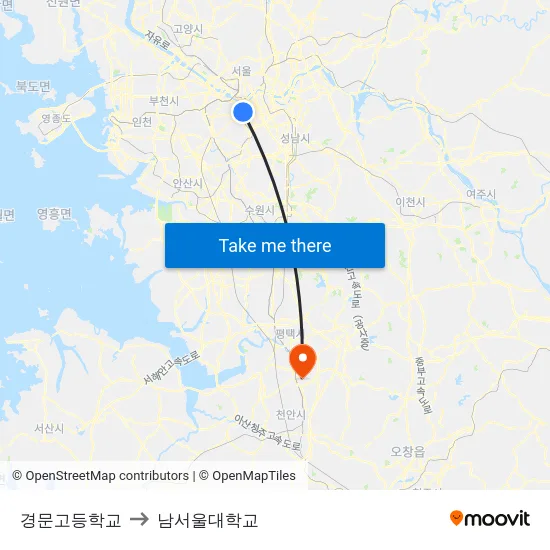 경문고등학교 to 남서울대학교 map