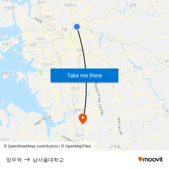 망우역 to 남서울대학교 map