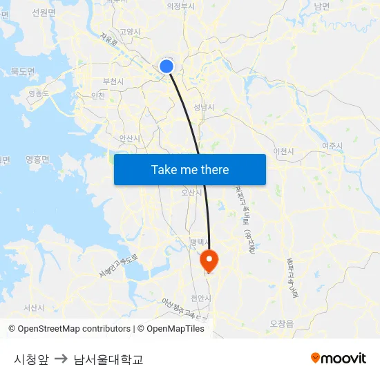 시청앞 to 남서울대학교 map