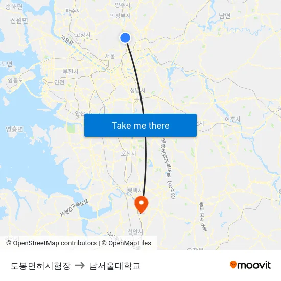 도봉면허시험장 to 남서울대학교 map