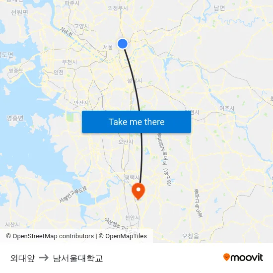 외대앞 to 남서울대학교 map