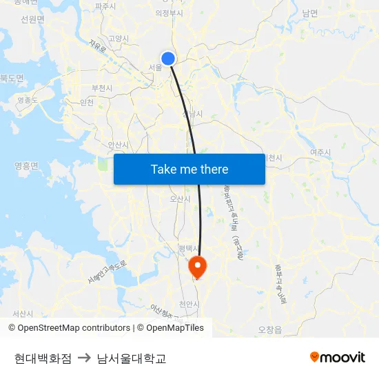 현대백화점 to 남서울대학교 map