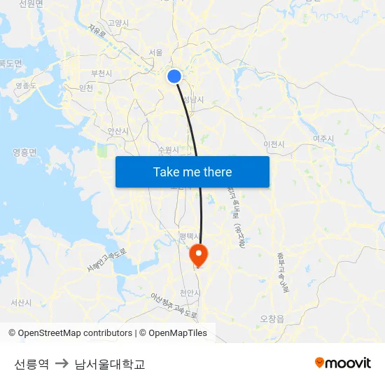 선릉역 to 남서울대학교 map
