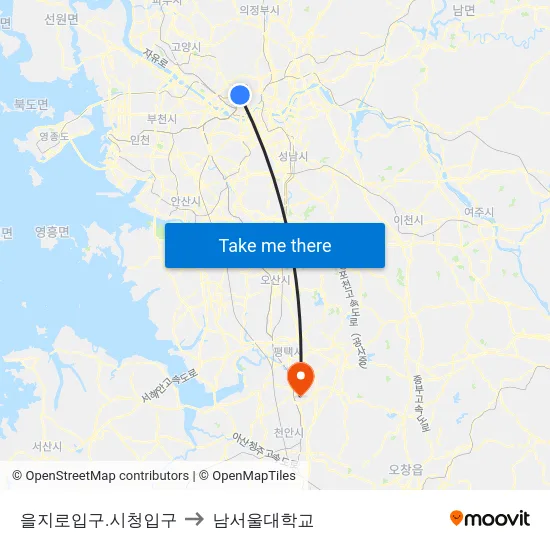 을지로입구.시청입구 to 남서울대학교 map