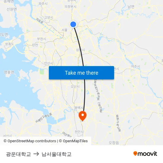 광운대학교 to 남서울대학교 map