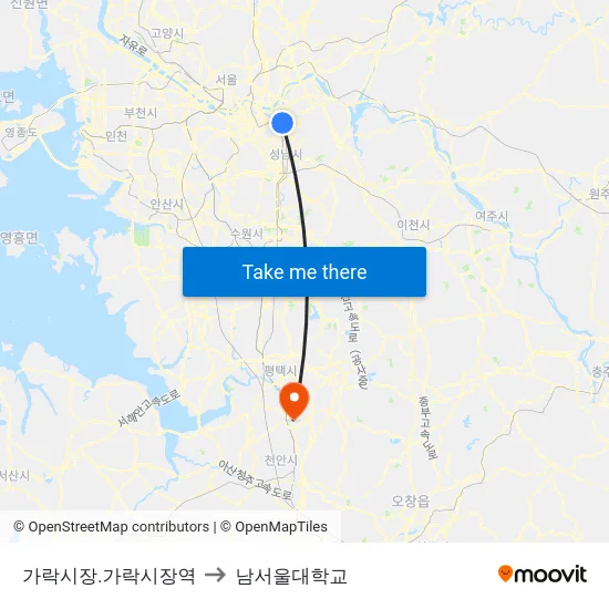 가락시장.가락시장역 to 남서울대학교 map